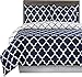Royal Hotel Bedding Navy and White Meridian Full/Queen 3 Piece Duvet-Cover-Set, 100% Cotton 300 Thread Count Duvet Cover