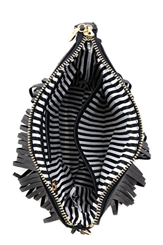 Small Fringe Crossbody Bag with Wrist Strap Black