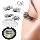 3D Reusable False Magnet Eyelashes, Magnetic Fake Eye Lashes, 1 pair (4 piece) Natural Handmade Extension Fake Eye Lashes - No false eyelashes glue