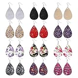 JieyueJewelry 12 Pairs Teardrop Leather Earrings for Women Girls Antique Lightweight Faux Leather Drop Earrings Petal Dangle Earrings Tear Drop Leather Earrings Double Side (A: Mix Colors)