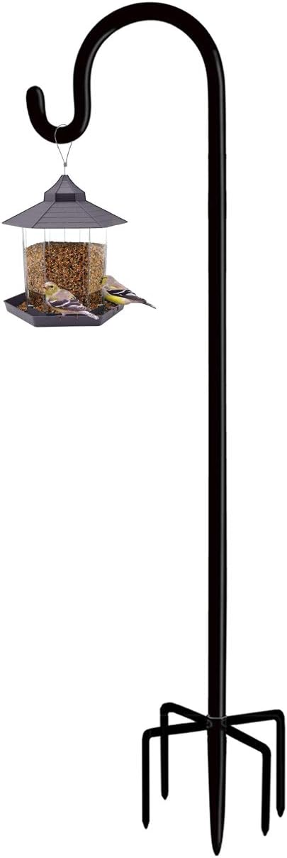 Outdoor Shepherd's Hooks - Artibear Adjustable Outdoor Shepherd Hook Stand with 5 Prong Base, 76 Inches Tall 3/5 in Thick, Shiny Black (1 Packs)