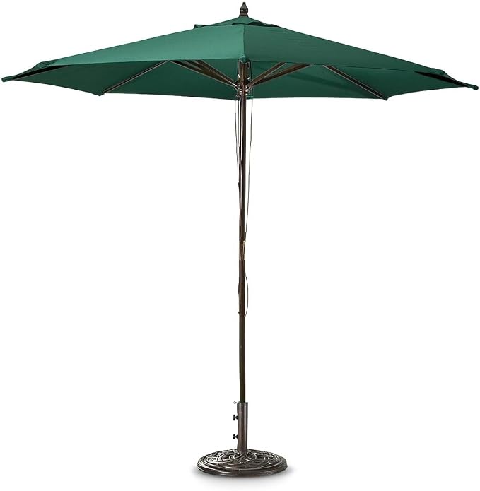 8 Ribs 9 Ft Wood Market Patio Umbrella Outdoor Garden Yard Wooden Umbrella With Pulley Lift Hunter Green Color Umbrella Talkingbread Co Il