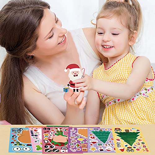 Christmas Make Your Own Stickers, 32 Sheets Christmas Make a Face Stickers, Kids Arts Crafts Xmas DIY Sticker for Christmas Holiday Winter DIY Crafts Party Favor