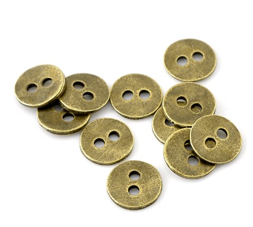 PEPPERLONELY Brand 100PC Antiqued Bronze Round 2 Hole Scrapbooking Sewing Buttons 11mm (Approximately 3/8 Inch)