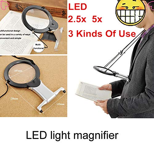 Microscopes & Endoscope,Maserfaliw Magnifier,Beileshi 2X 6X LED Light Magnifier Neck Hanging Reading Magnifying Glass Loupe