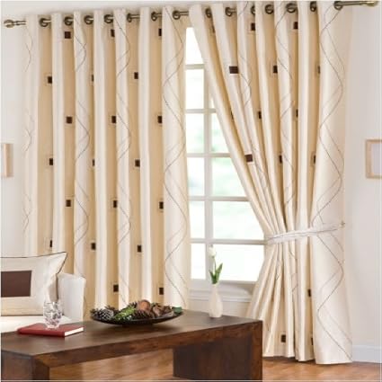 Lined Eyelet Curtains Chocolate Brown Cream 66x90 Amazon Co Uk