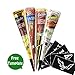 Temporary Tattoo Kit, 4 Color 4 Tube Black White Red Brown Paste Cone India Body Art Painting Drawing with 6 x adhesive Stencil