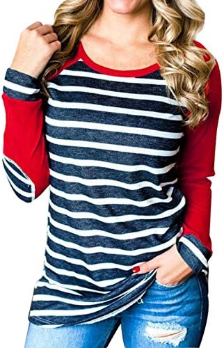 Women's Casual Long Sleeve Baseball Tee Striped Tunic T Shirt Tops Blouse