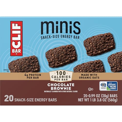 CLIF BAR MINIS – CHOCOLATE BROWNIE FLAVOR – MADE WITH ORGANIC OATS – 4G PROTEIN – NON-GMO – PLANT BASED – SNACK-SIZE ENERGY BARS – 0.99 OZ. (20 PACK)