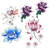 EVTECH(TM) 3 Style Colorful Blossom Floral Flowers Peony Purple Lotus Carnation Chinese Rose Colorful 3D Temporary Tattoos Waterproof NightClub Transfer Tattoos Body Art Stickers