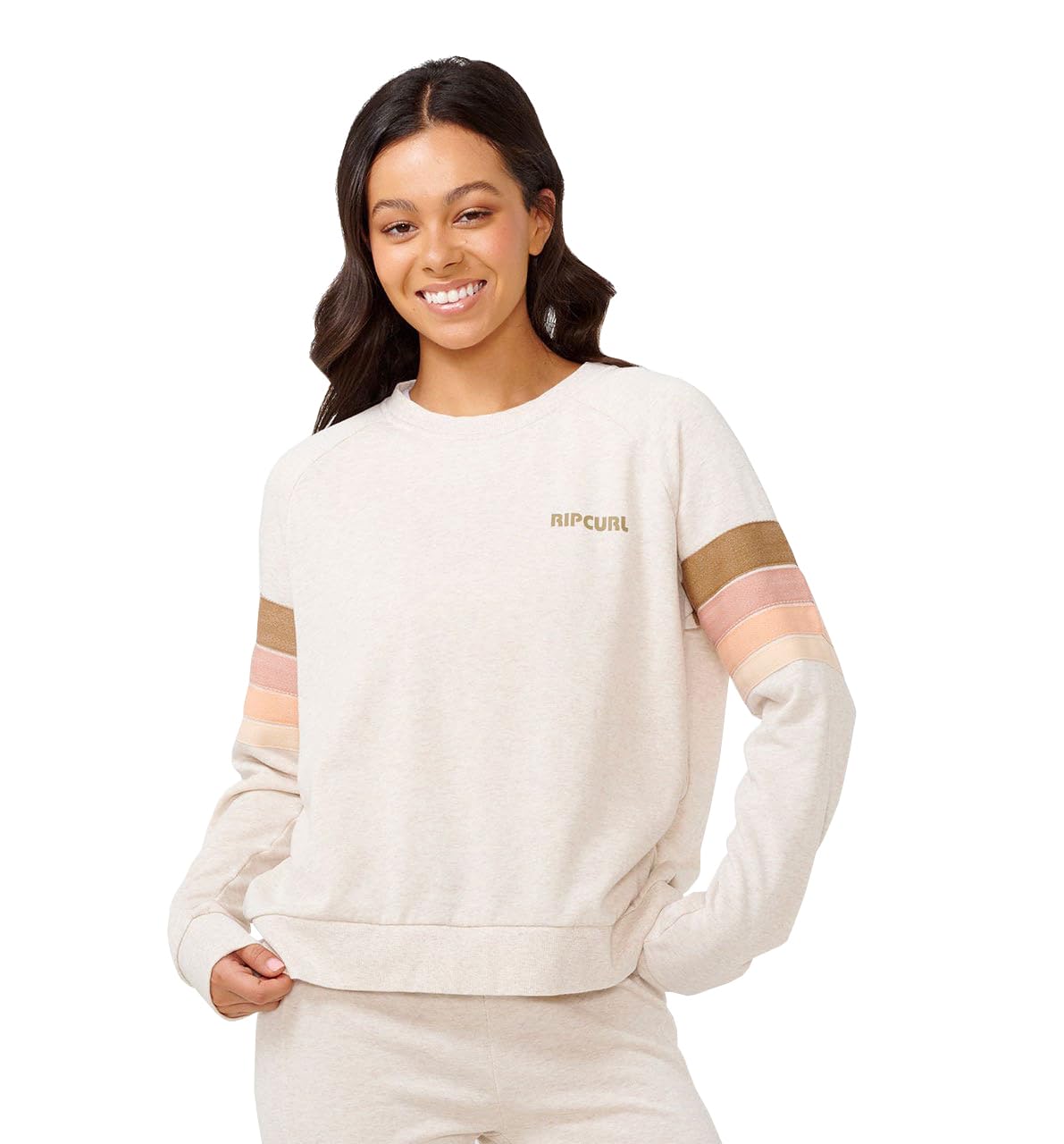 Photo 1 of ***(GREY)***Rip Curl Women's High Tide Surf Raglan Pullover Crew Sweatshirt, Oatmeal Marle