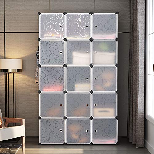 GEORGE&DANIS Portable Wardrobe Plastic Modular Closet Organization Customizable Cube Storage Organizer Bedroom Armoire Dresser, Black, 2 Hangers & 9 Cubes