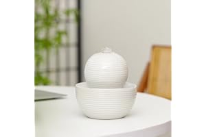 Ceramic Tabletop Desktop mini Fountain Water Feature Water Fall Indoor and Outdoor and Home Decoration (White A174)