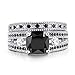 FENDINA Womens Luxurious 18K White Gold Plated Wedding Engagement Rings Princess Cut 2.5ct Created Black Diamond Solitaire Anniversary Promise Rings Set