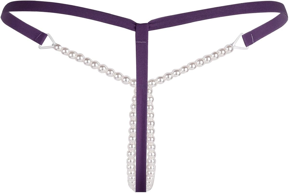 ranrann Womens Sexy Pearls Mini G-String Thongs Underwear T Back Massage Chain Bikini Briefs Purple One Size: Clothing