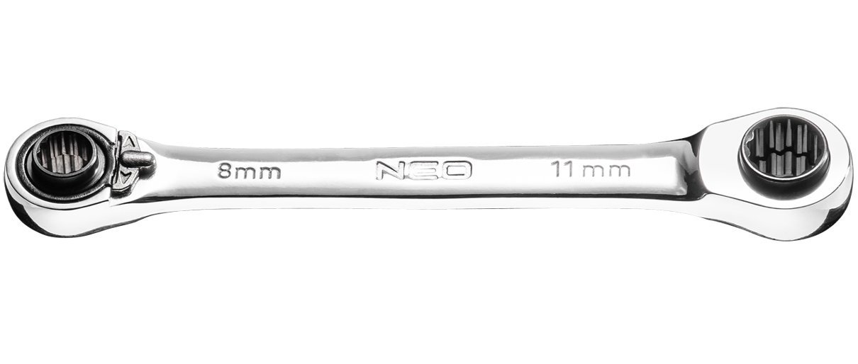 Neo Professional 4 in 1 Ring Reversible Spanner Wrench 8x9x10x11 mm 72 Teeth Ratchet Gear (Neo 09-792)