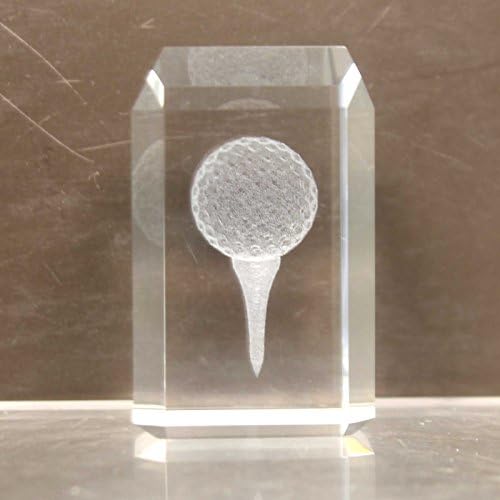 Desktop GOLF BALL ON TEE PAPERWEIGHT Glass Laser Cut Course Greens 860830