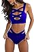 Womens Bandage Sexy Bathing Suits Hollow Out Designed Swimsuits Bikini Set Blue L