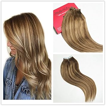 Stella Reina Tape In Human Hair Extensions Package 100 G 40 Pcs Dip Dyed Balayage Ombre Blonde