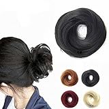 FESHFEN Scrunchy Scrunchie Hairpieces Elastic Messy Hair Bun Ponytail Hair Extensions Wig Drawstring-1# Black