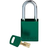 Brady SafeKey Lockout Padlock Aluminum Green 1.5" Steel Shkl Keyed Different