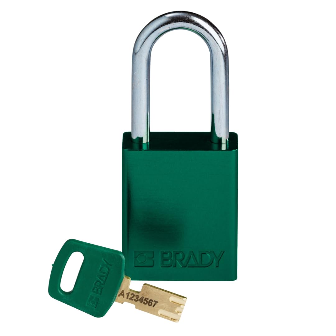 Brady SafeKey Padlock Aluminum - Lockout Padlock with Key - Lockout Tagout Security Lock for Indoor and Outdoor Use - Shackle Height 38.10 mm - Keyed Differently - Green
