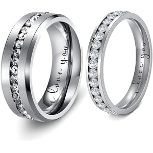 AluoWang Custom Couple Promise Rings Set for Him Her | Engagement Ring Set for Him Her, Engravable Promise Rings for Couples,