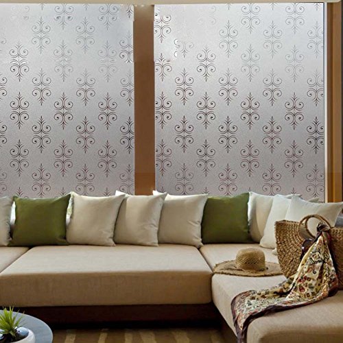 Vakker Bahay Vinyl Non Adhesive Privacy Window Film Static Cling UV Anti Frosted Window Film Crown Pattern Decorative Window Covering Film for Bathroom Office Home 17.7 x 78.7 inches (45CM by 200CM)