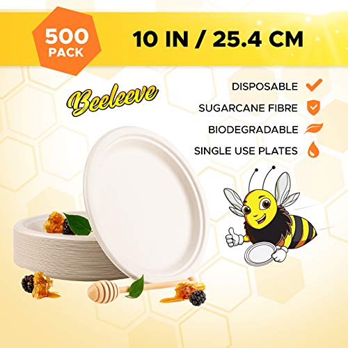 BEELEEVE DISPOSABLE PAPER PLATES – BIODEGRADABLE  125CT WHITE (10 INCH)