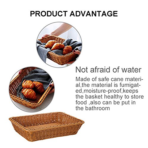 Msicyness Extra Large Poly-Wicker Bread Basket Rectangle Imitation Rattan for Food Serving Restaurant/Kitchen/Coffee Table Diplay Decor Baskets Fruit Snacks Container(16" x 12" x 4") Brown
