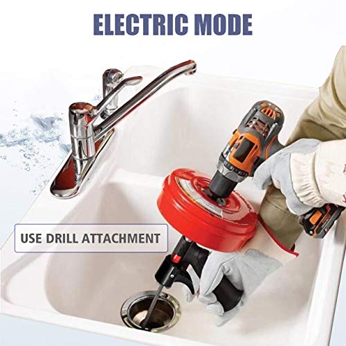 Drain Auger 30 Feet, Plumbing Snake with Drill Attachment, Sink Snake