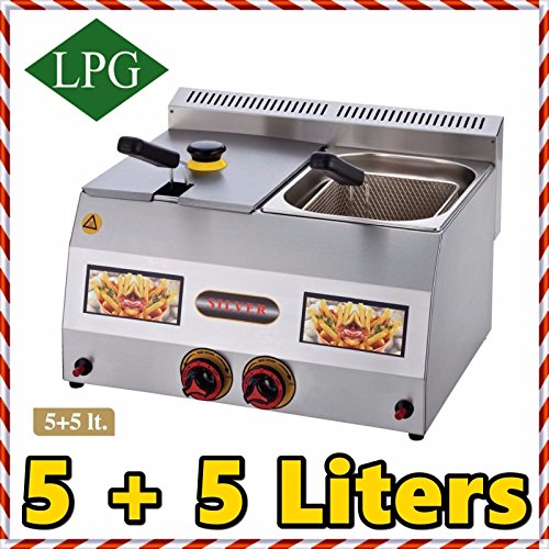 PROPANE ( LPG ) GAS Commercial Kitchen Equipment 10 LT. Capacity Stainless Steel Commercial Countertop Deep Fryer Propan LPG