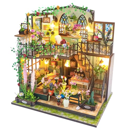 Roroom DIY Miniature Doll House with Furniture Dollhouse Kit for Adults and Teens,Booknook Tiny House Bookshelf Decor Mini 3D Wooden Puzzle, Gifts for Family, Friends (M2322-DarcyFlowerHouse)