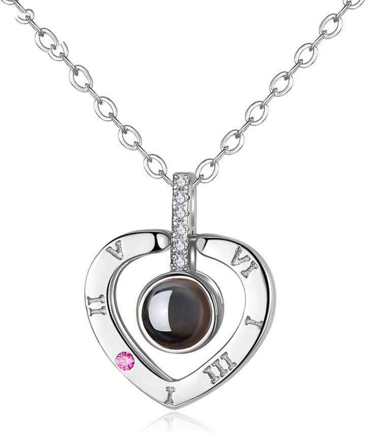 Women Necklace Love Memories Clavicle Necklace 100 Languages I Love You Heart Pendant with 18inch Chain for Women Girls