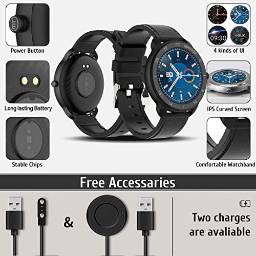 MAXTOP Smart Watch Android Compatible with iPhone Samsung, Bluetooth Android Smart Watches Waterproof, Smartwatch iPhone Fitness Activity Tracker with Monitor Heart Rate Sleep for Women Men (Black)