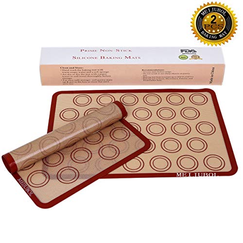 MEIJUBOL Silicone Baking Mat Set of 2 Half Sheet (16-1/2" x 11-5/8") Non Stick Heat Resistant BPA Free Macaroon Mat Pan Tray Liner for Bake Pastry Cookie Bread