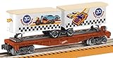 Lionel 684707 Hot Wheels 50th Anniversary Flat Car with Piggybacks, O Gauge, Orange, Tan, Blue, Silver, Yellow, Blue