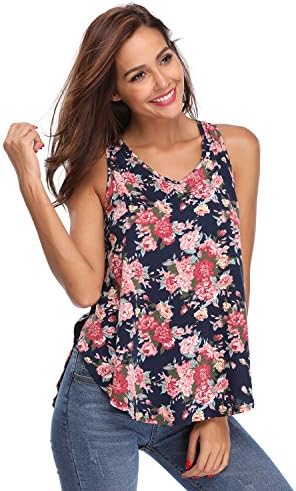FloralGal Women's Sleeveless Floral Print Side Split Casual Tunic Tank Tops