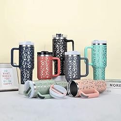 YOUEXPERT 40 oz Leopard Tumbler with Handle and