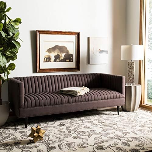 Amazon Com Safavieh Home Collection Carmina Brown Channeled Sofa