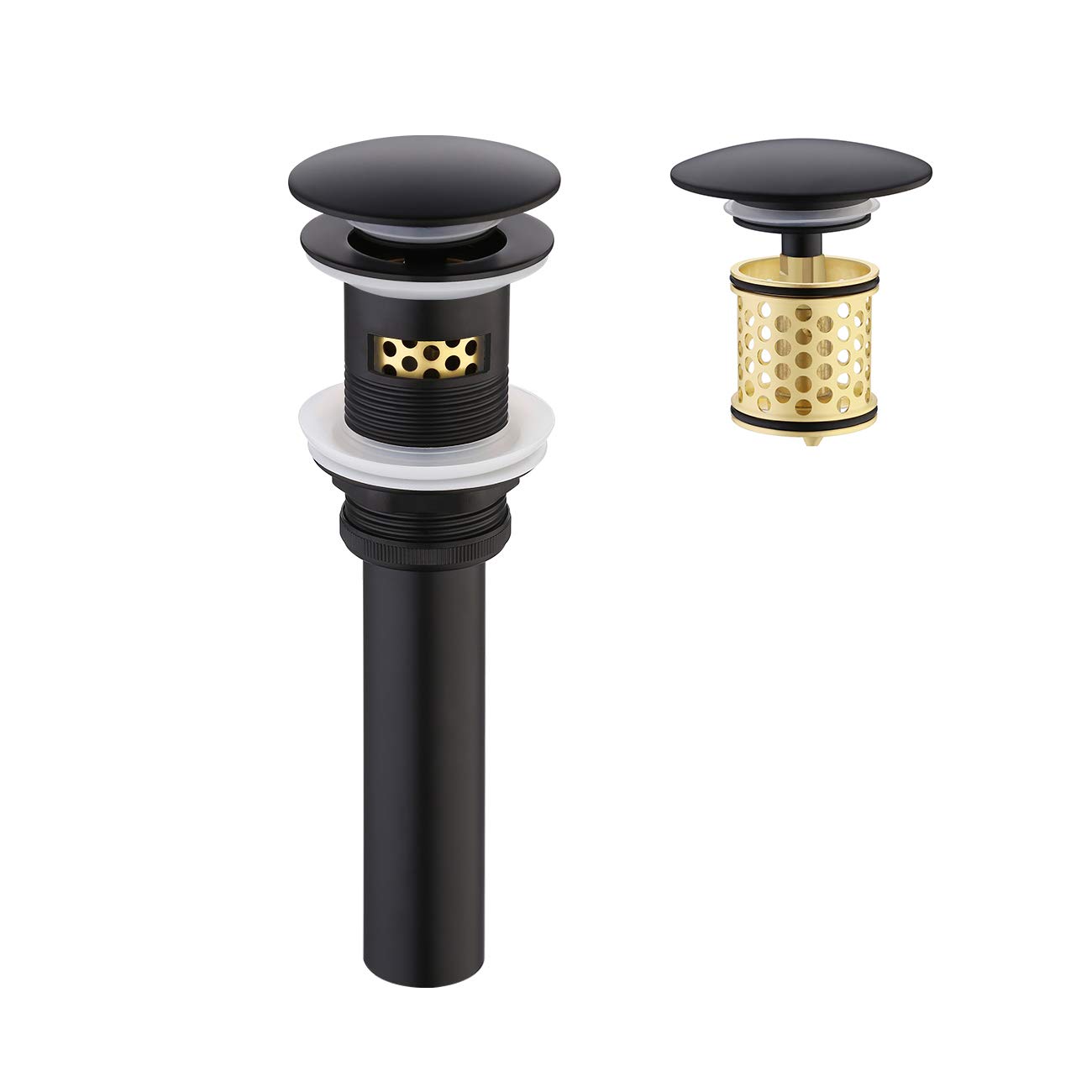 KES Matte Black Sink Drain with Overflow, Pop Up Drain with Overflow ...