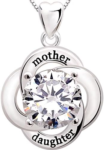 ALOVALOV Jewelry Sterling Silver mother daughter Flower Cubic Zirconia Pendant Necklace