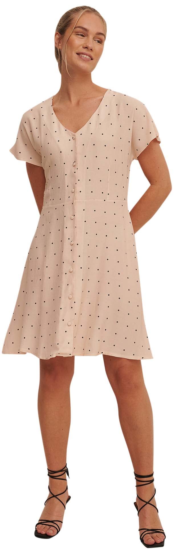 NA-KD Women's Button Front Mini Casual Dress, Dots, 12 UK