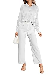 MakeMeChic Women's Satin Silk Long Sleeve Blouse