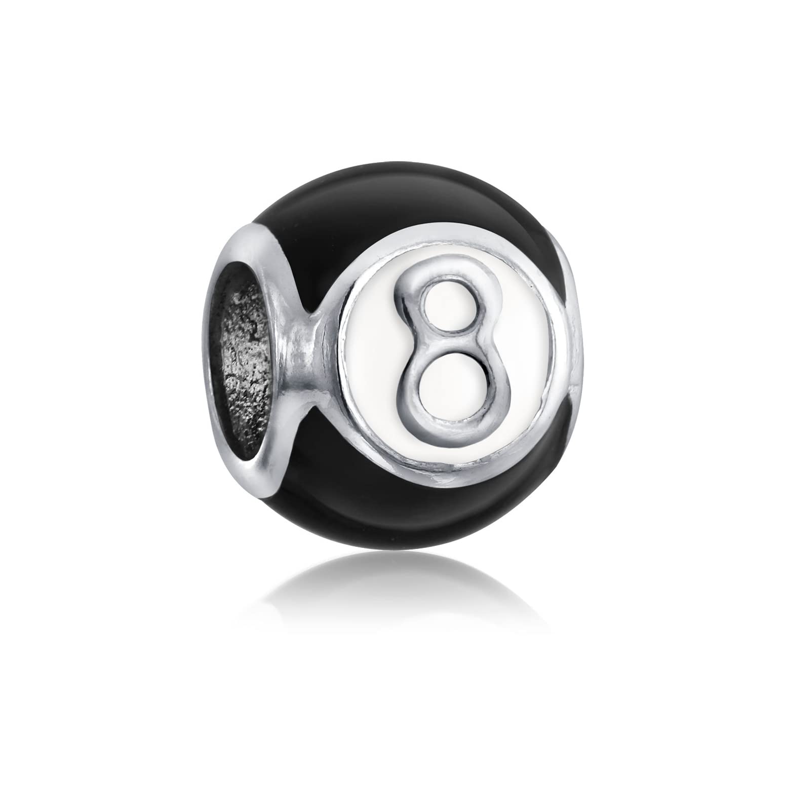 Bling Jewelry Lucky Pool Payer Magic Number Billiards 8 Ball Charm Bead For Women For Teen .925 Sterling Silver Fits European Bracelet