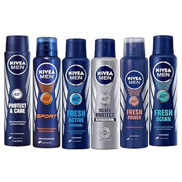 Nivea Deodorants for Men - Pack of 6 (Active-Care-Sport-Silver-Power-Ocean)