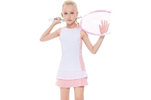 LIONJIE Kids Girls Tennis Golf Outfit Sleeveless Dress Tank Top Skorts Skirts Athletic Sets with Shorts Pockets 3-12Y