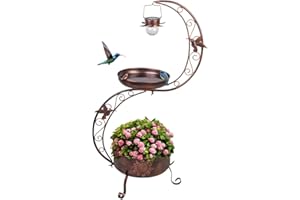 VEWOGARDEN S Bird Baths for Outdoors Metal Standing Bird Bath with Solar Lamp Vintage Garden Birdbaths with Flower Planter Pedestal(36" H * 19.6" W)
