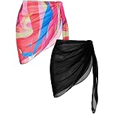 Ekouaer 2 Pieces Women Beach Sarongs Sheer Cover Ups Chiffon Bikini Wrap Skirt for Swimwear S-XXL