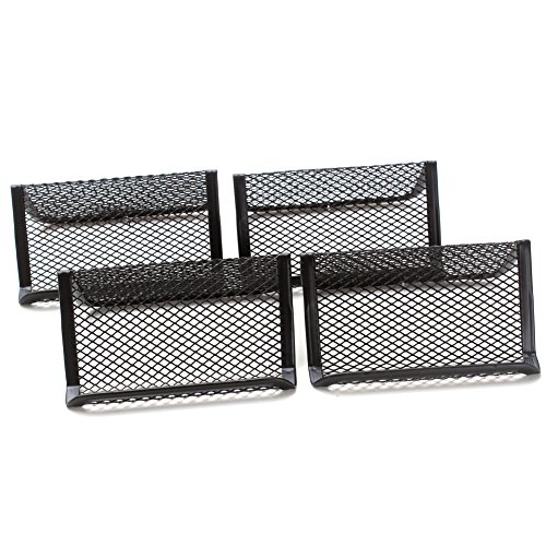ZICOME Metal Mesh Business Card Holder, Mesh Office Desk Organizer for Name Card, Black, 4 Pack